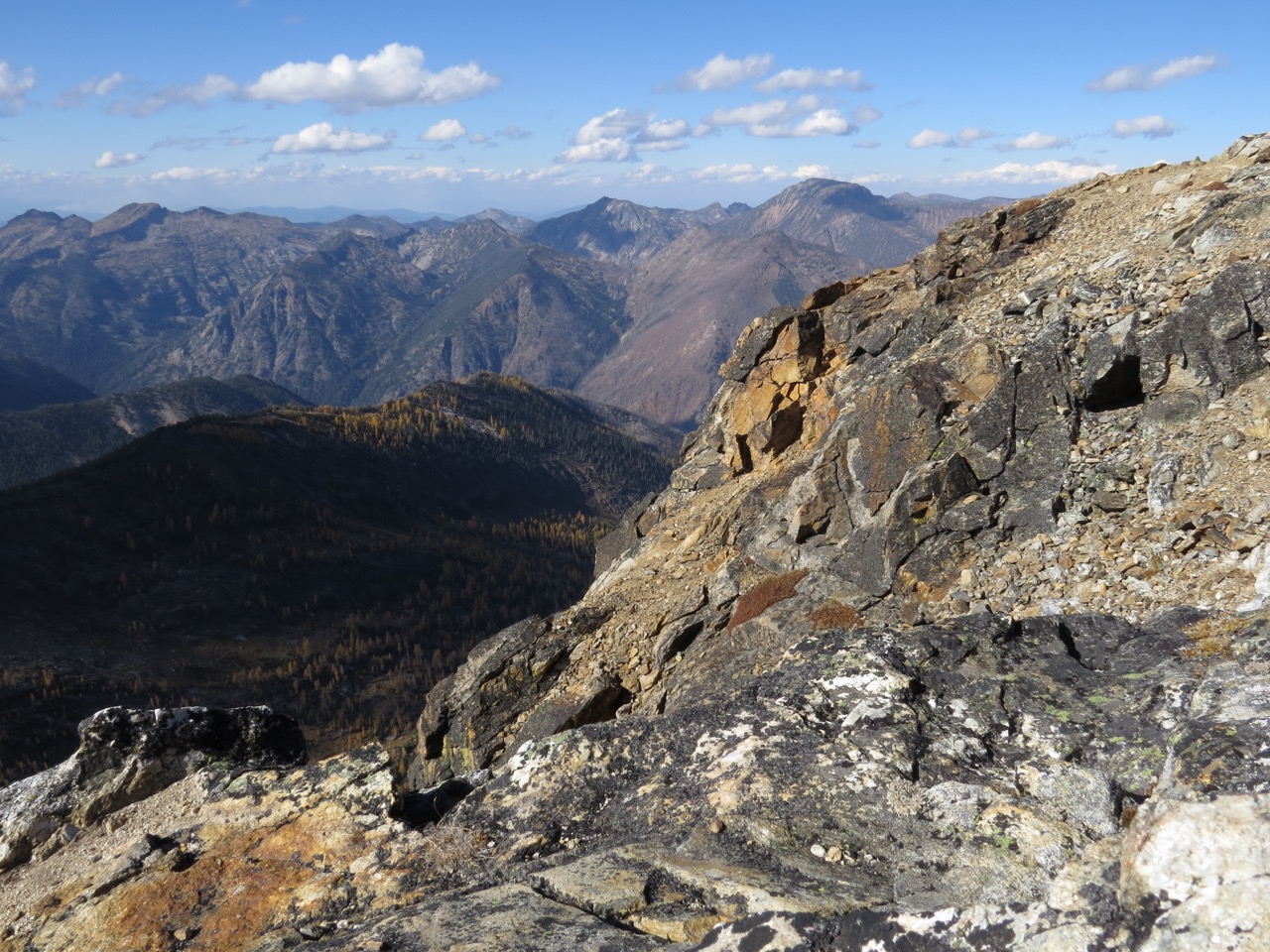 Selway-Bitterrot Wilderness grandeur from the top of the peak--the forest lies below.