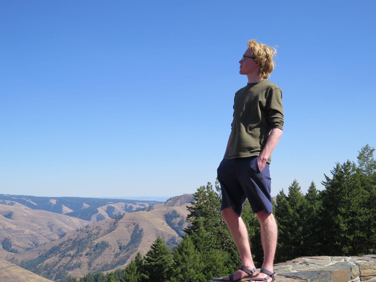 My son Ian at the Joseph Canyon overlook last summer.